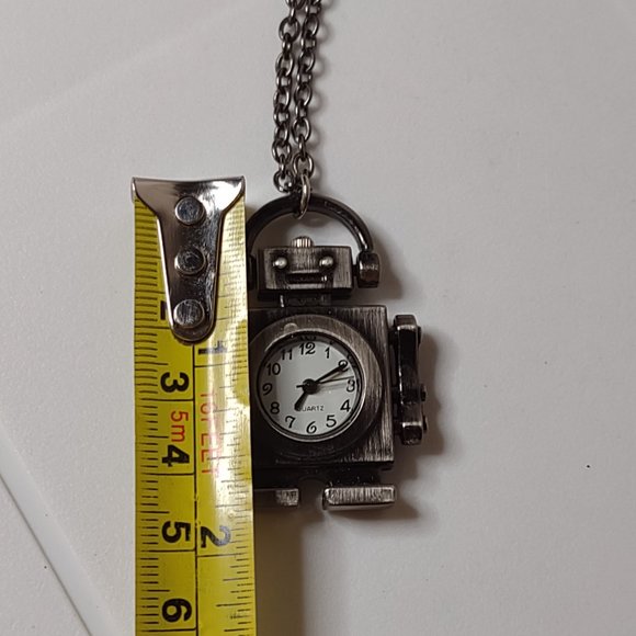 Very Cool Dark Silver Tone Robot Watch Pendant Necklace 21 Inches Long - Picture 7 of 11